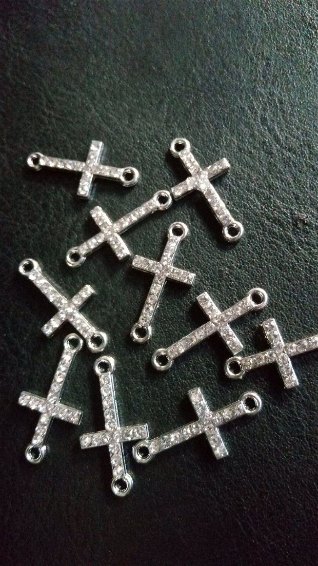 Link (11x21mm) cruciuliță cu strasuri, nuanță: argint