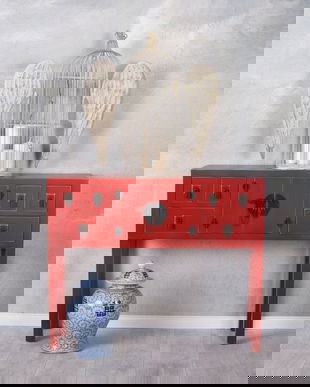 Consola exotica din lemn masiv rosu