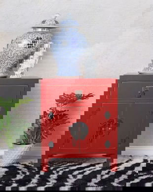 Noptiera exotica din lemn masiv rosu