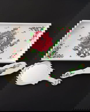 Tava mireasa trandafiri, tava gatitul miresei, set mireasa, set gatitul miresei, set perie si oglinda, set tava mireasa, set nunta trandafiri, set mire si mireasa