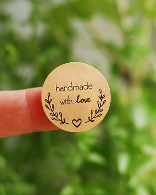 Stickere - Handmade with love  - kraft - 20 buc