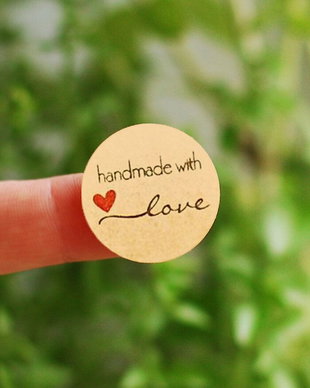 Stickere - Handmade with LOVE  - kraft - 20 buc