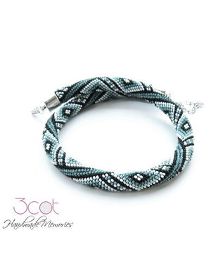 Colier traditional, crosetat cu margele de nisip- Turquoise