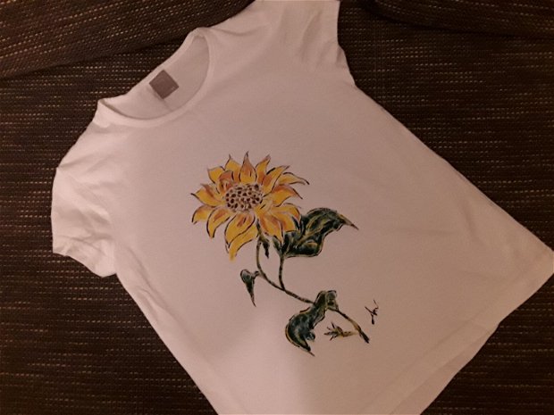 Tricou copii pictat manual floarea soarelui