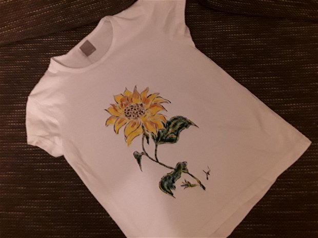 Tricou copii pictat manual floarea soarelui