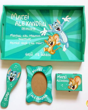 Set Tava Mot cu Tom&Jerry , pictat manual