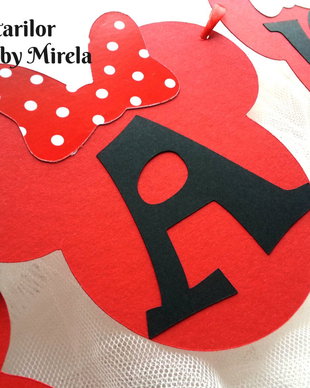 Minnie mouse rosie ghirlanda cu nume/ Banner Minnie mouse/ Ghirlanda botez Minnie mouse