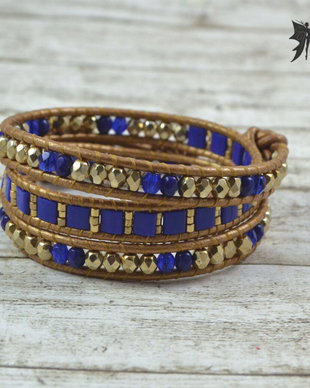 Bratara wrap cu snur de piele si mix de cristale ''Mesopotamia''