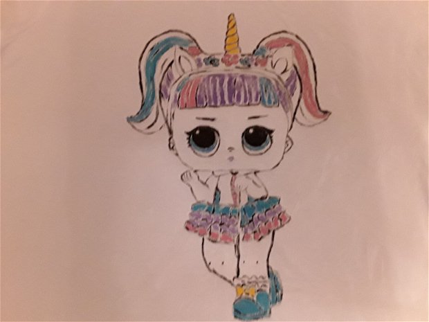 Tricou copii pictat manual cu LOL unicorn