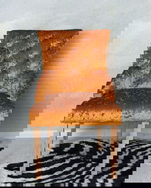 Scaun din lemn masiv natur cu tapiterie din catifea maro deschis