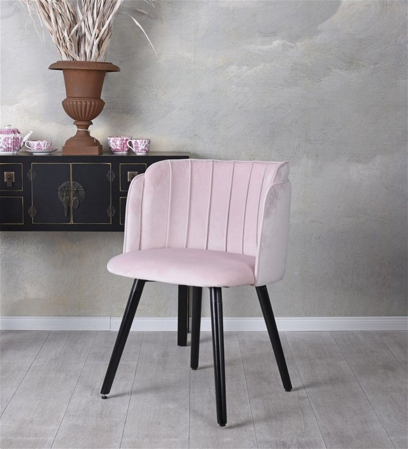 Scaun din lemn masiv negru cu tapiterie din catifea roz