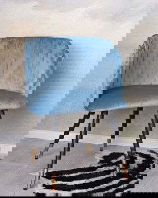 Scaun din lemn masiv negru cu tapiterie din catifea bleu