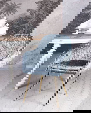 Scaun din lemn masiv negru cu tapiterie din catifea bleu