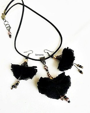 set floral dantelat negru