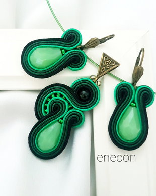 Set soutache verde cu cristale