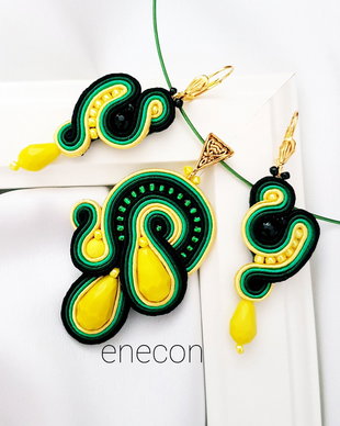 Set soutache galben cu verde