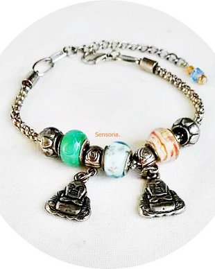 bratara de picior / glezna / mana cu margele lampwork pandora si charm Budha