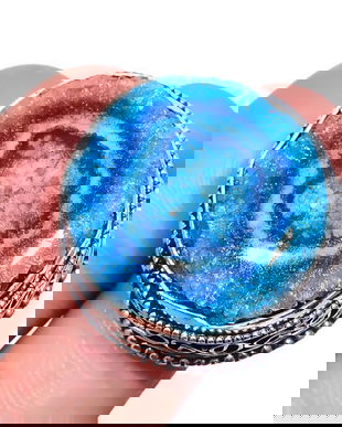 K0845 # Inel, argint marcat, cuart solar albastru cerneala, 20x20mm, marime 7,5