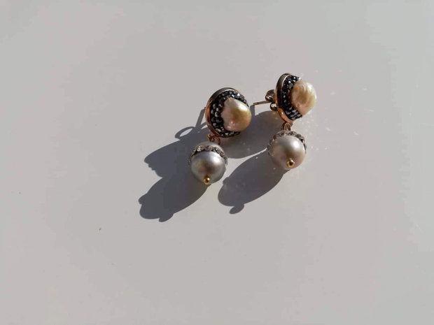 Cercei perle freshwater&rhinestone