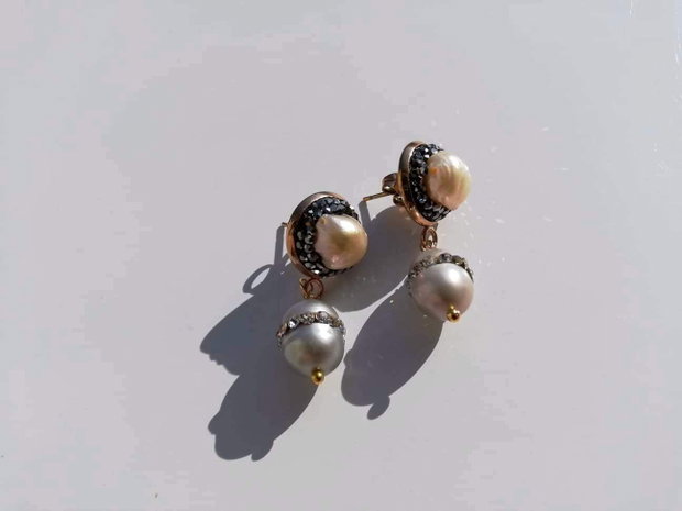 Cercei perle freshwater&rhinestone