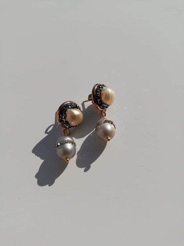Cercei perle freshwater&rhinestone