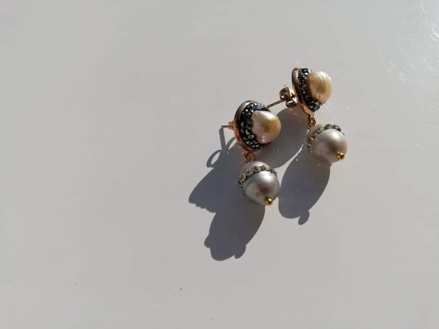 Cercei perle freshwater&rhinestone