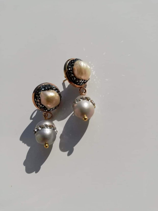 Cercei perle freshwater&rhinestone
