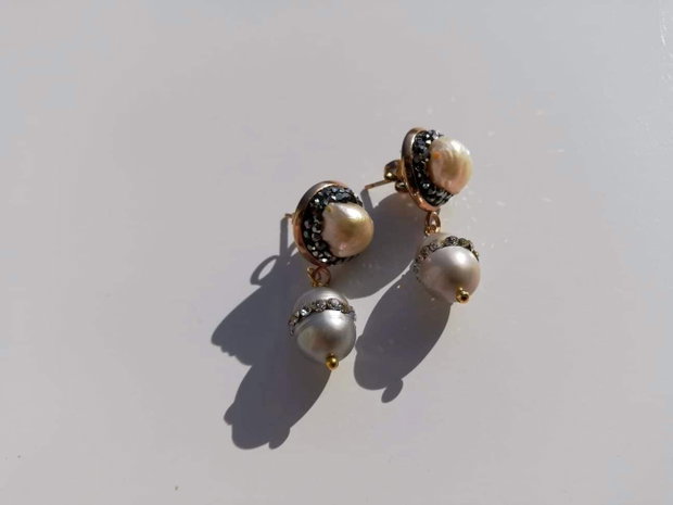 Cercei perle freshwater&rhinestone