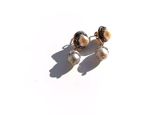 Cercei perle freshwater&rhinestone