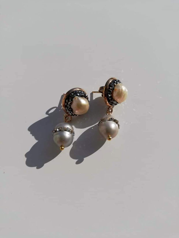 Cercei perle freshwater&rhinestone