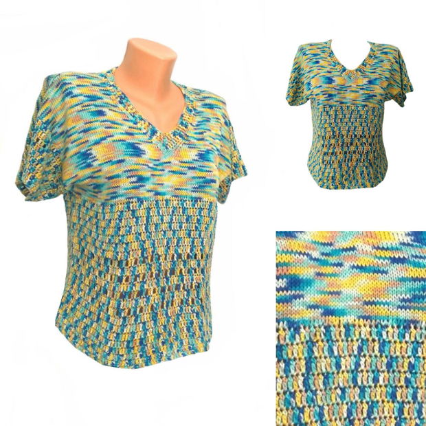 Bluza croșetată tricotata  manual din bumbac multicolor