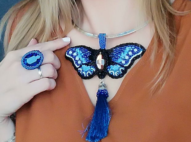 Set Blue Butterfly- Colier și inel