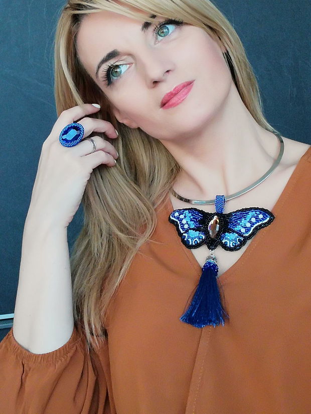 Set Blue Butterfly- Colier și inel