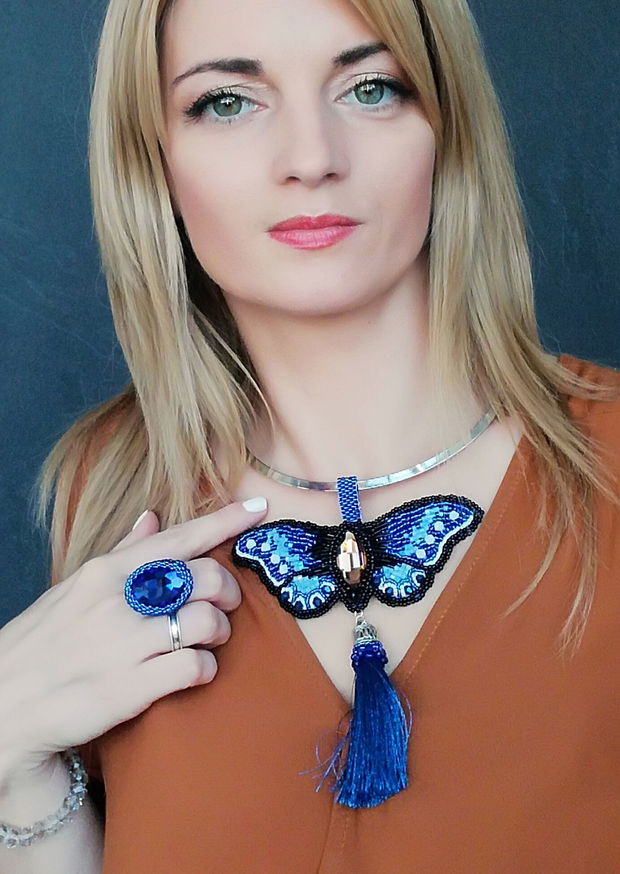 Set Blue Butterfly- Colier și inel