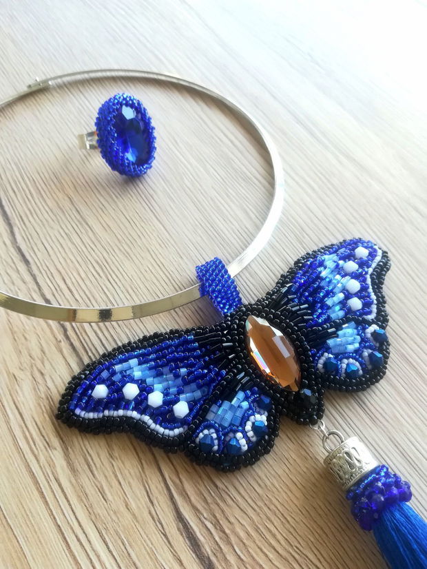 Set Blue Butterfly- Colier și inel