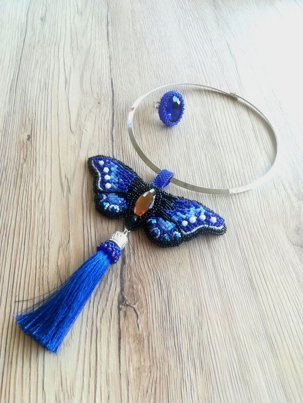 Set Blue Butterfly- Colier și inel