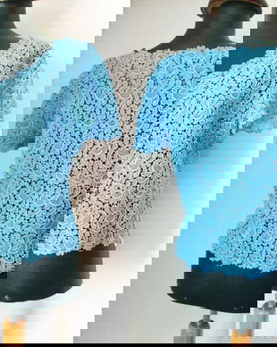 BLUZA DANTELA BUMBAC ALBASTRA