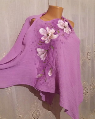 Bluza asimetrica lila pictata ,,Magnolie alba""