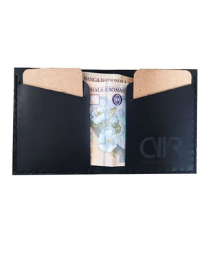 Portofel "AD6" din piele naturala reciclata, pentru carduri, slim, personalizat prin gravura