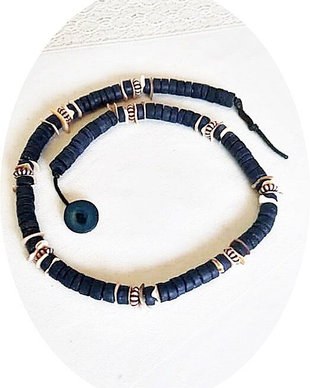 colier unisex cu rondele de cocos bleumarin si sidef