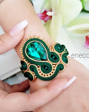 Brățara soutache EMERALD-GOLD