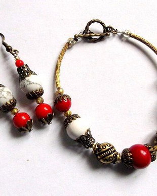 set  cu coral si howlite 34792