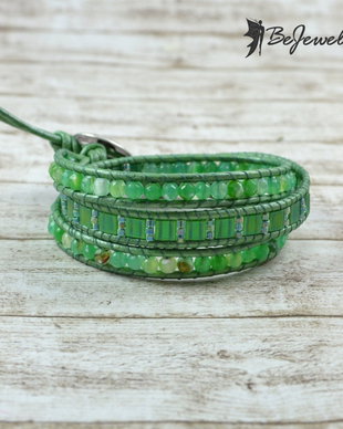 Bratara wrap cu snur de piele si agate''Fresh''