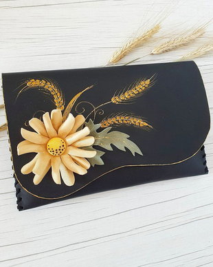 poseta plic handmade unicat din piele - Daisy