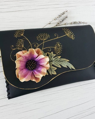 poseta plic handmade unicat din piele - Anemona