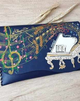 Poseta plic handmade unicat din piele naturala - Simfonia Anotimpurilor