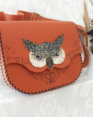 Geanta "Crossbody" handmade unicat- Red Owl