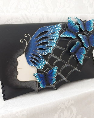 Poseta plic handmade unicat din piele naturala -Butterflies 2