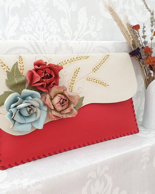 Poseta plic handmade unicat din piele naturala - Roses