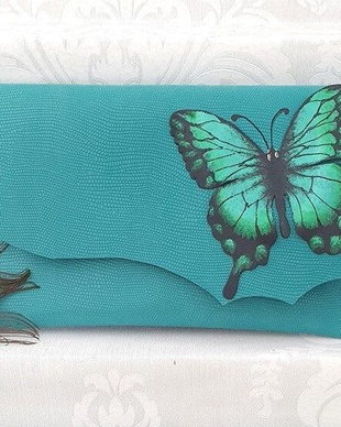 Plic handmade unicat - TEAL Butterfly